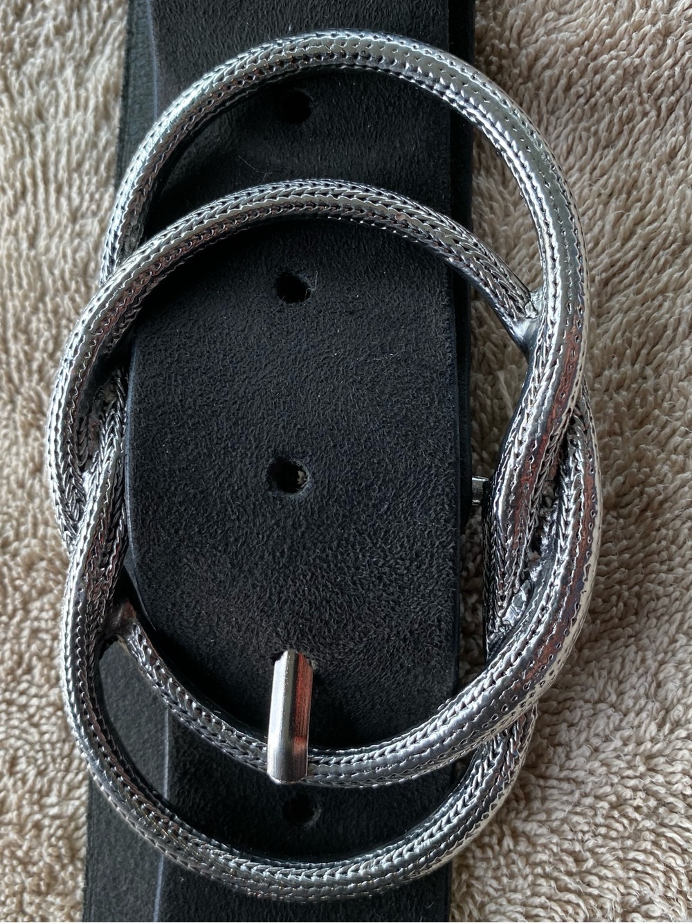 Esprit Black Genuine Leather/suede Belt with Silver Woven Buckle - Size XS